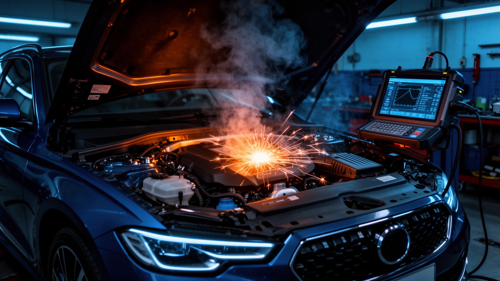 Mécanicien diagnostiquant un moteur
